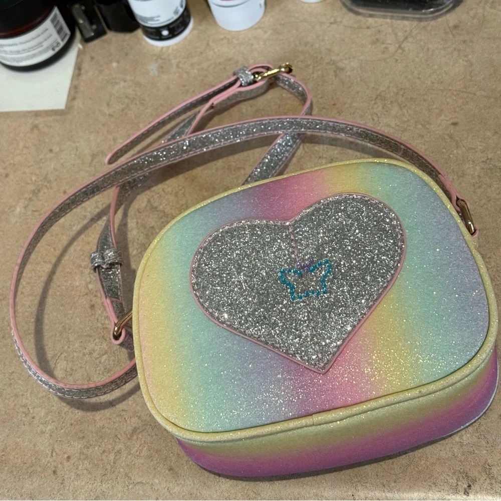New Mipasties Heart Rainbow Glitter Crossbody Purse | Kids Mini Bag